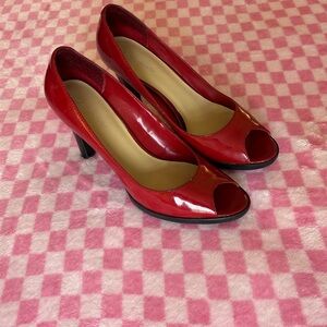 Worthington Glossy Red Peep-Toe Heels